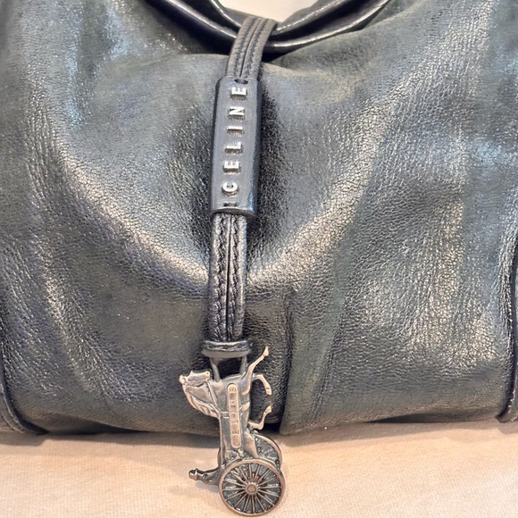 CELINE Vintage ‘Bittersweet’ Gunmetal Black Lambskin Leather Hobo Bag - Picture 2 of 16